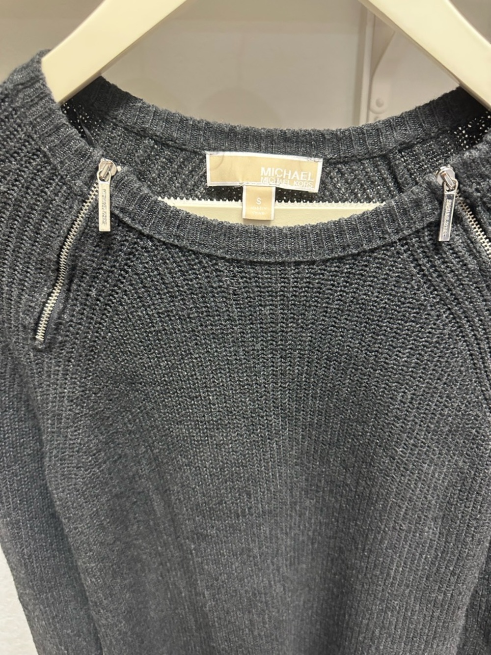 Michael Kors Charcoal Crewneck Sweater with Shoulder Zips